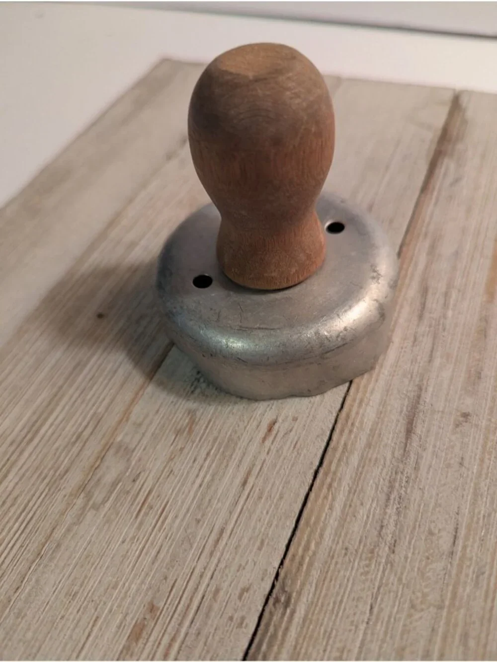 Vintage Donut Biscuit Cookie Cutter Wood Handle Missing Center Cutter Aluminum